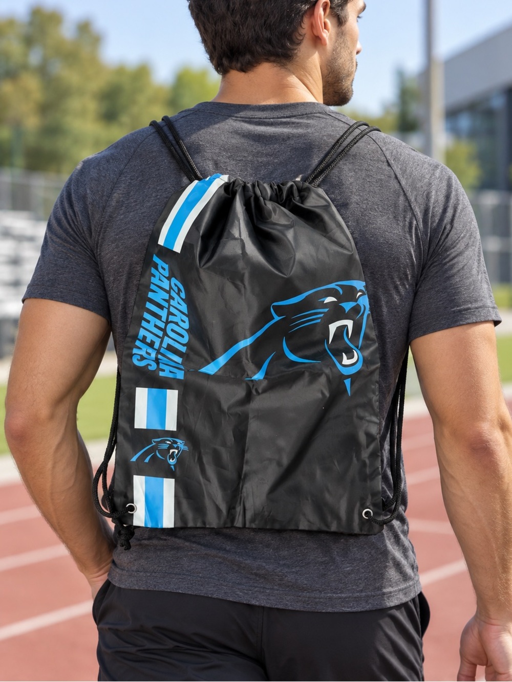 NEW Carolina Panthers NFL Black & Blue Drawstring Gym Cinch Sack Bag